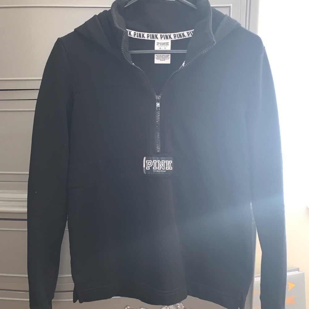 Black Quarter-zip PINK Hoodie, Worn